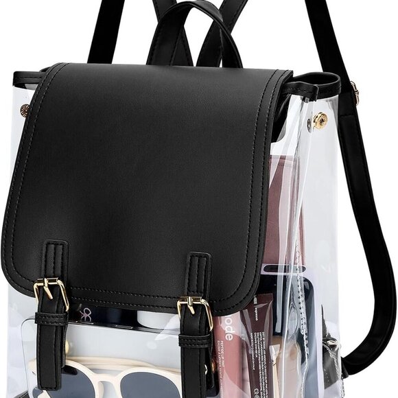 Girls Clear Backpack Transparent PVC Black Sport Stadium Women Bookbag main image 5